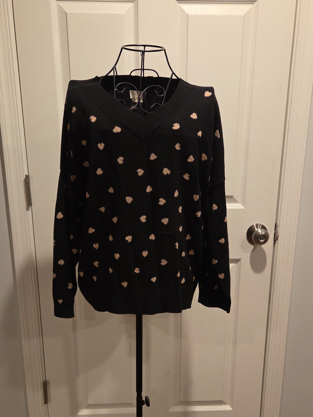 kate spade Black V-Neck Sweater with Pink Heart Print